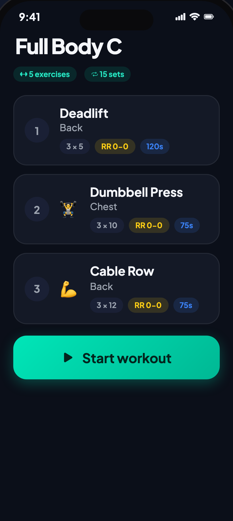 Workout exercises list